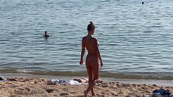 Naked Monika Fox Swims In The Sea And Walks Along The Beach On A Public Beach In Barcelona