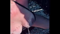 Pissing On MILF Wife’s Pierced Fake Tits Outside Golden Shower