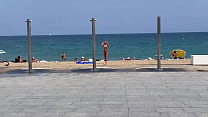 Fully Naked Monika Fox In A Public Beach Shower Under Barcelona Police Supervision