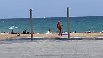 Fully Naked Monika Fox In A Public Beach Shower Under Barcelona Police Supervision