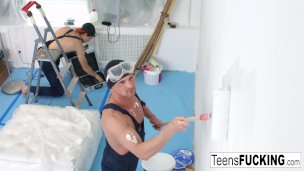 Innocent Blonde Gets Double Penetrated By The Painters